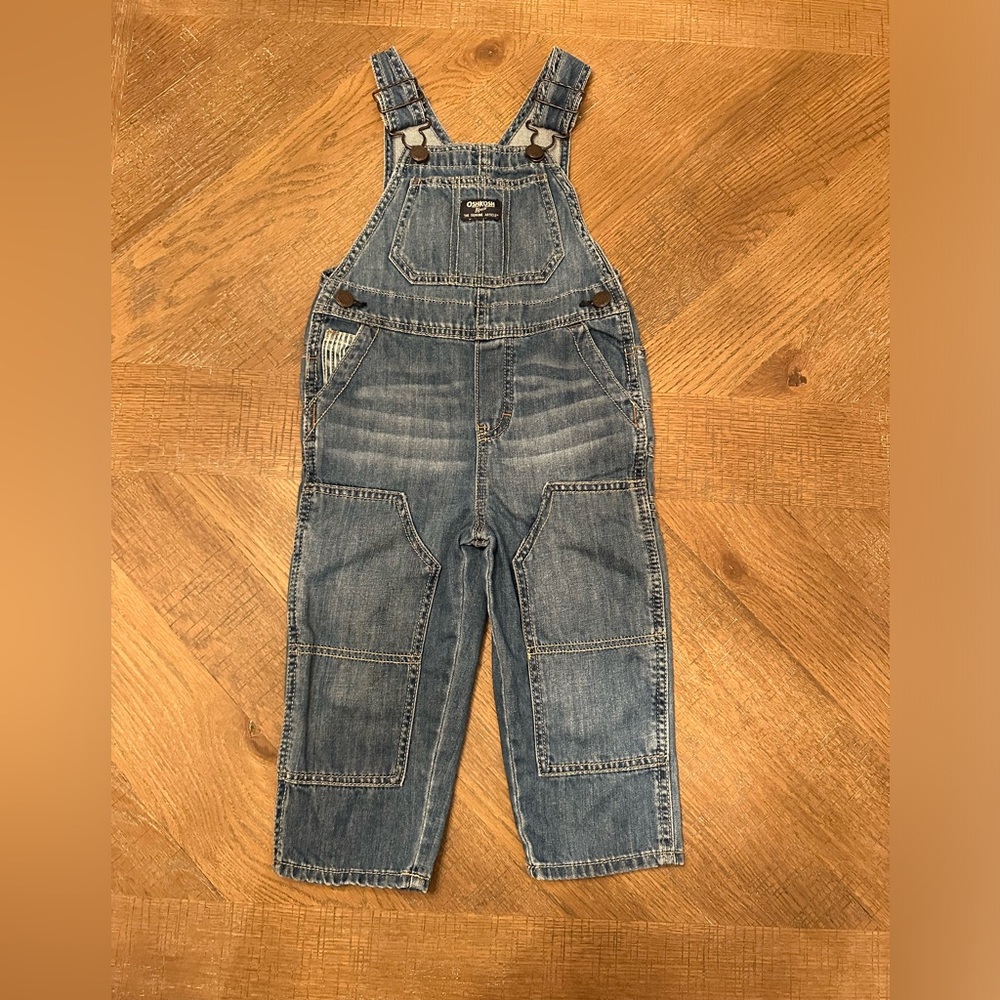OSHKOSH B’gosh Toddler Denim Bib Overalls Double Knee size 3T Unisex